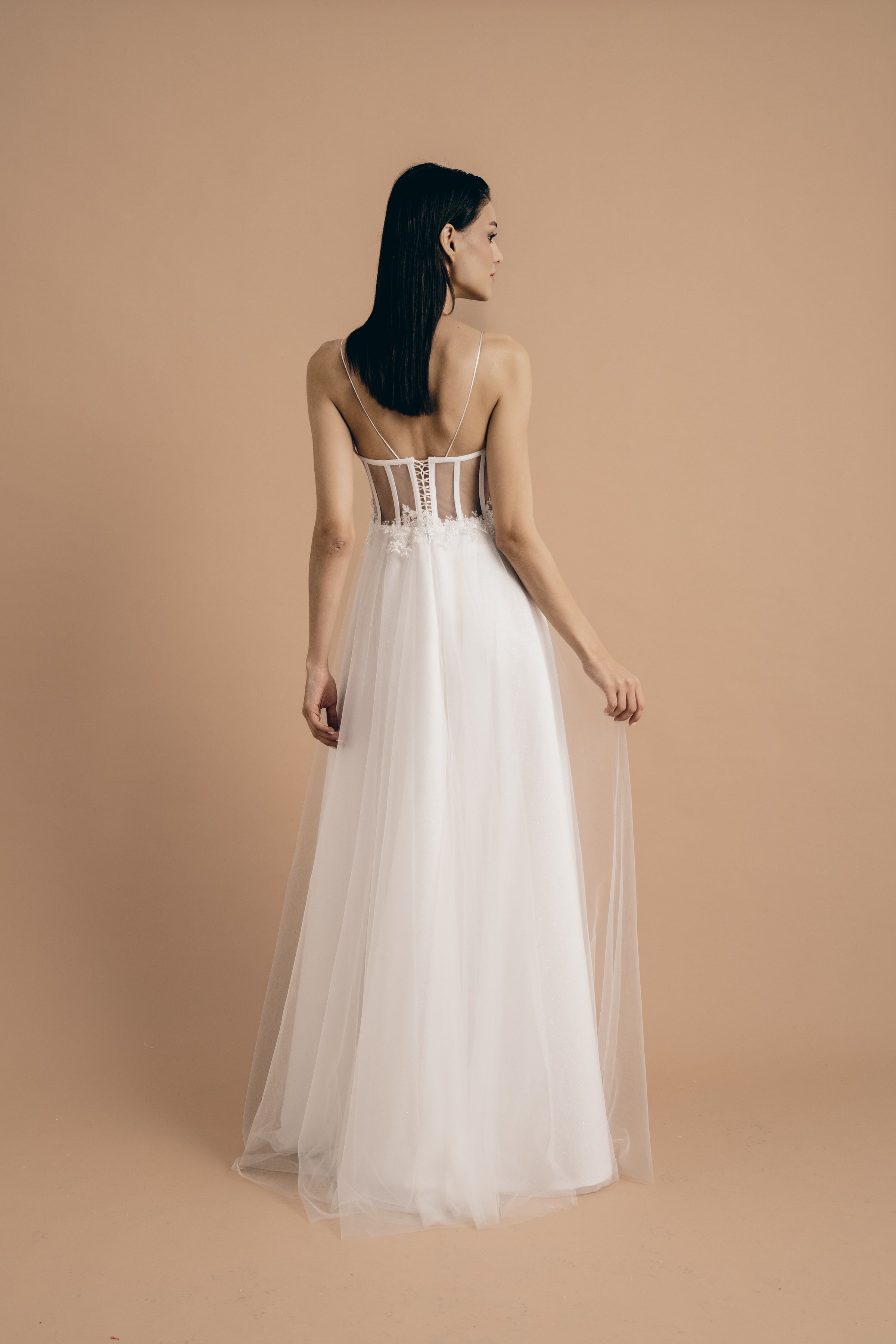 White Crystal Embroidered Lace Detailed Silvery Maxi Evening Dress