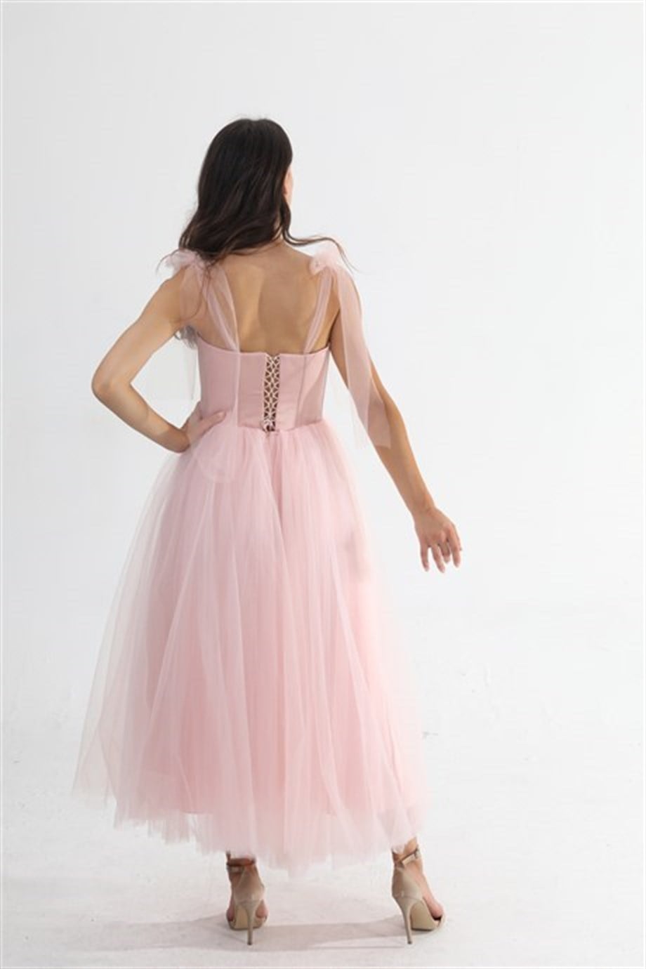 Powder Color Midi Evening and Party Dress