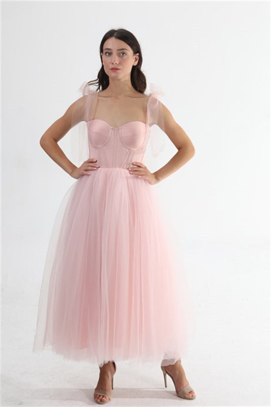 Powder Color Midi Evening and Party Dress