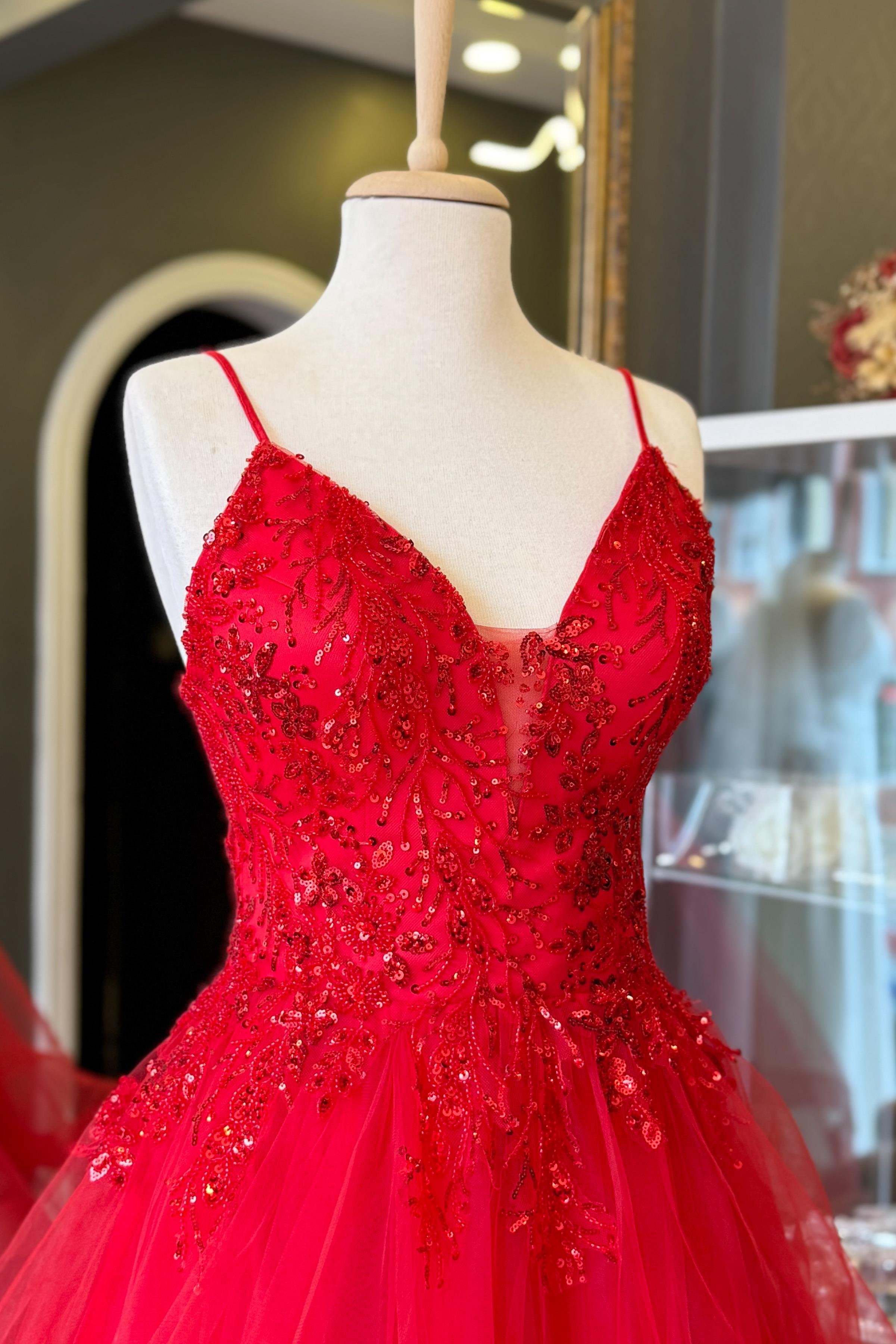 Kırmızı Gren Etekli Çiçek Desen Dantel Kaplamalı Maxi Boy Abiye ve Gece Elbisesi