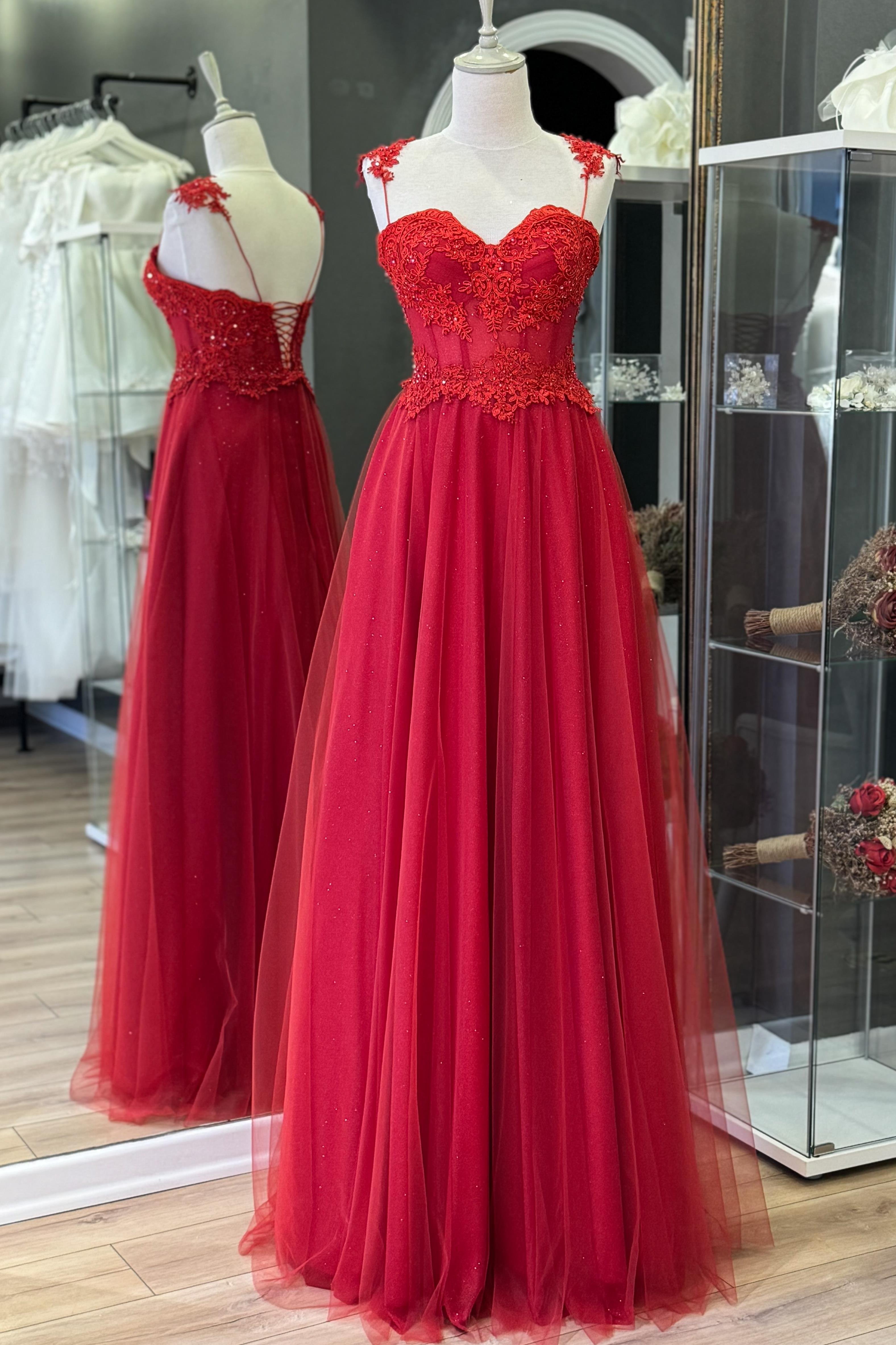 Kırmızı işlemeli Dantel Kaplamalı Maxi Boy Abiye Elbise