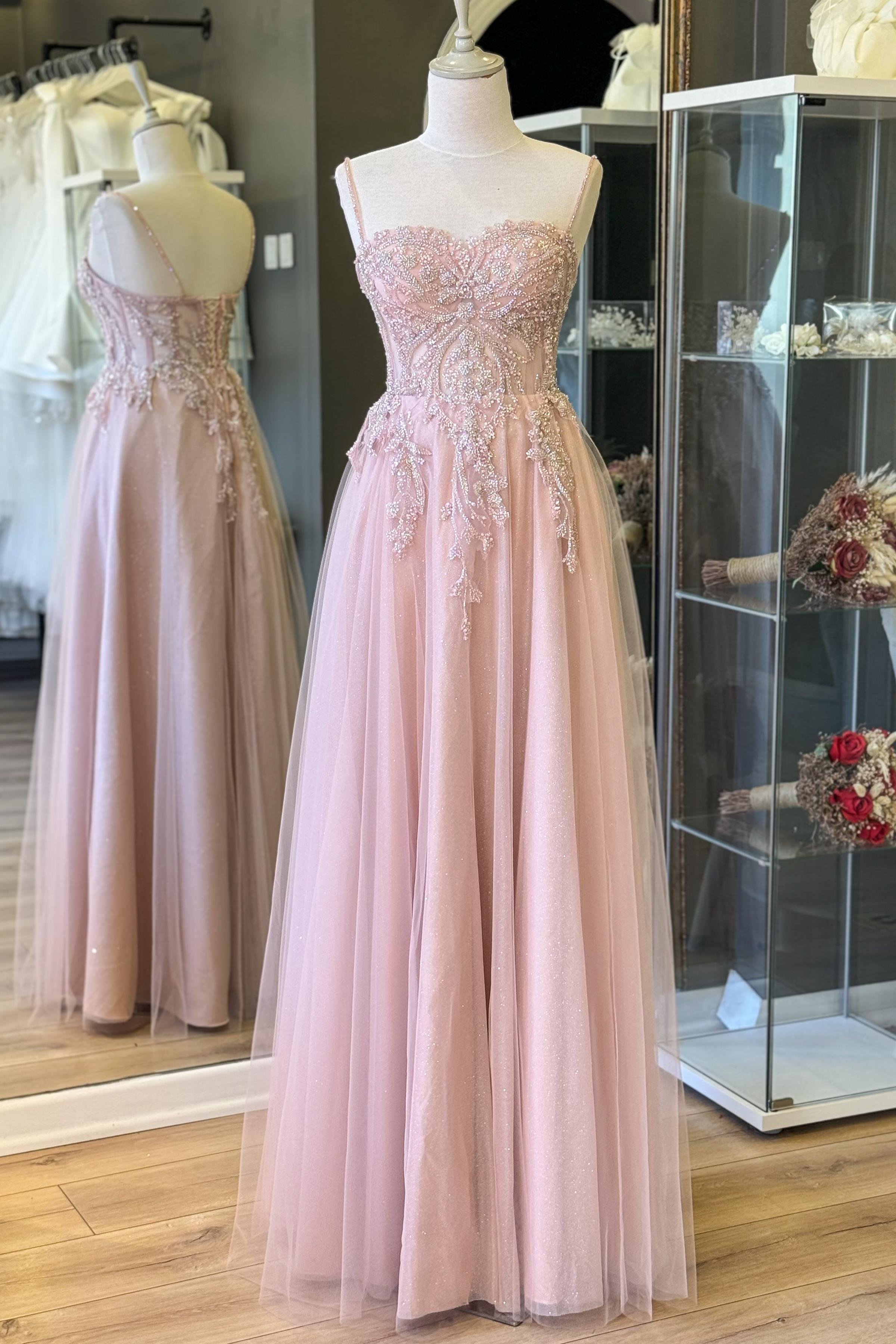 Pudra Simli Dantel Kaplama Maxi Boy Abiye ve Nikah Elbisesi