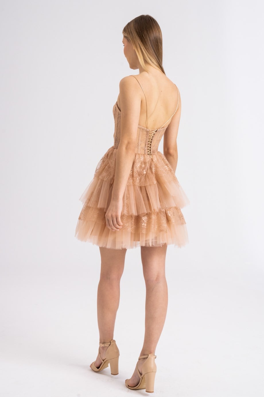 Flesh-color Transparent Mini Evening Gown and Party Dress