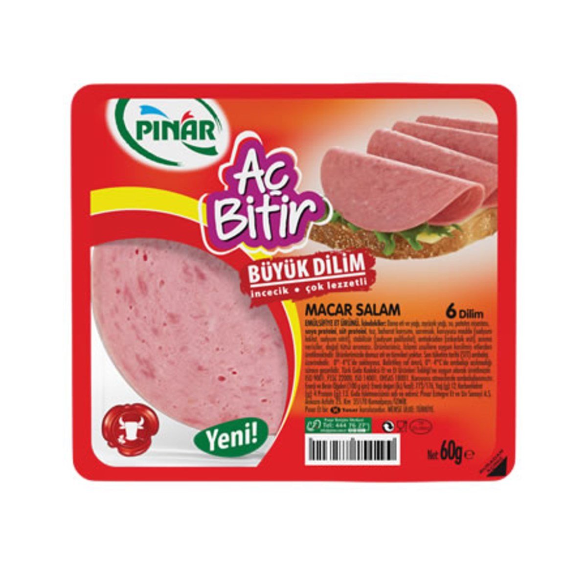 PINAR AÇBİTİR MACAR SALAM 60 GR BÜYÜK DİLİM