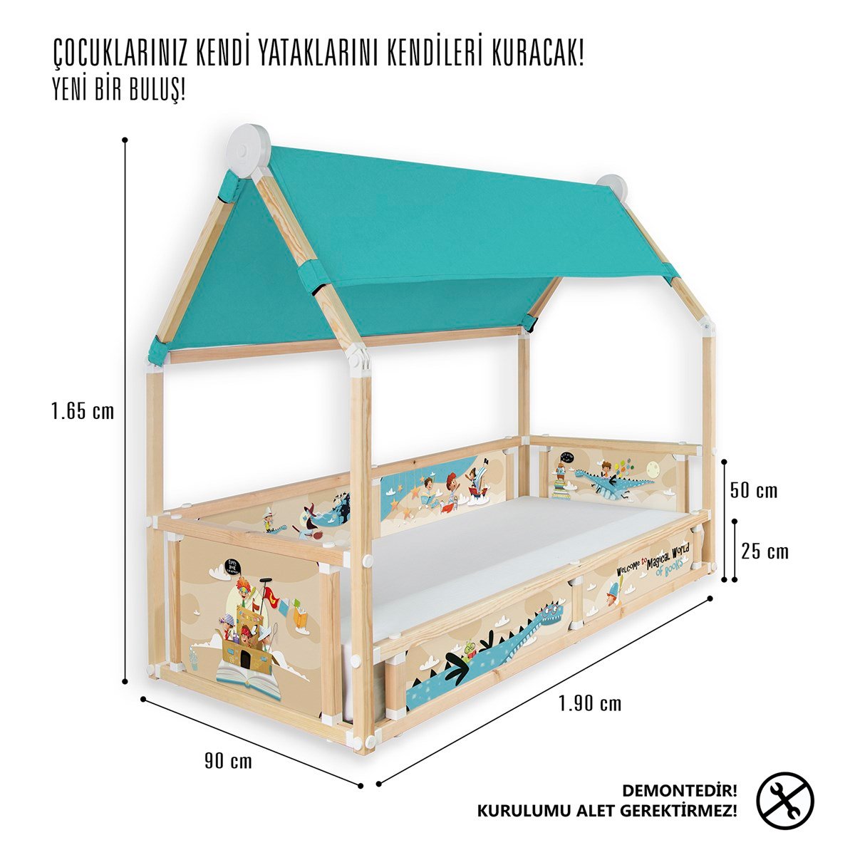 BACK TO SCHOOL ERKEK AÇIK MAVİ CADIRLI LOFT MONTESSORI YATAK