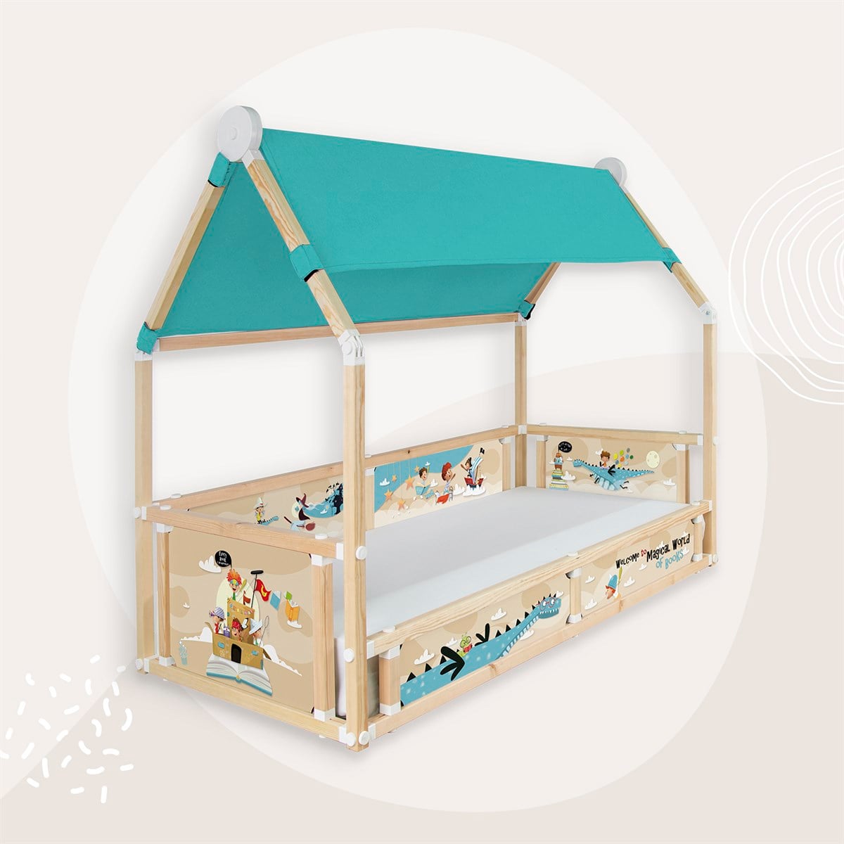 BACK TO SCHOOL ERKEK AÇIK MAVİ CADIRLI LOFT MONTESSORI YATAK