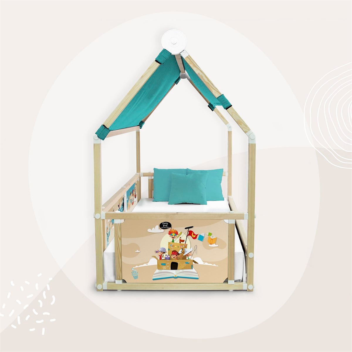 BACK TO SCHOOL ERKEK AÇIK MAVİ CADIRLI LOFT MONTESSORI YATAK