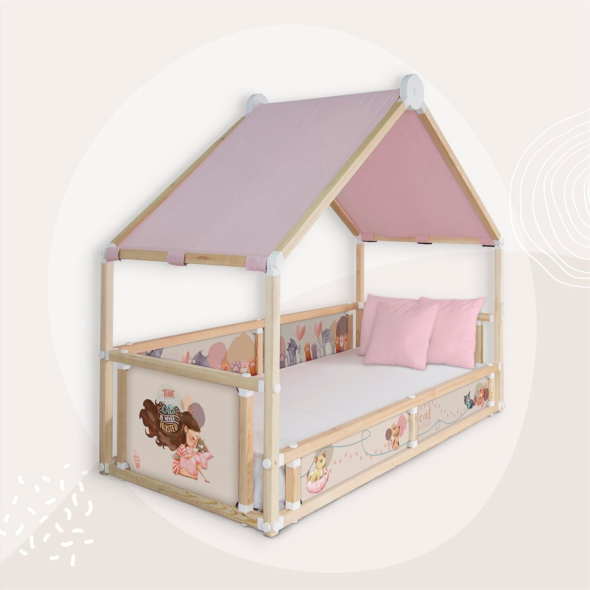 PETTING  PEMBE ÇADIRLI HOMMY MONTESSORI YATAK