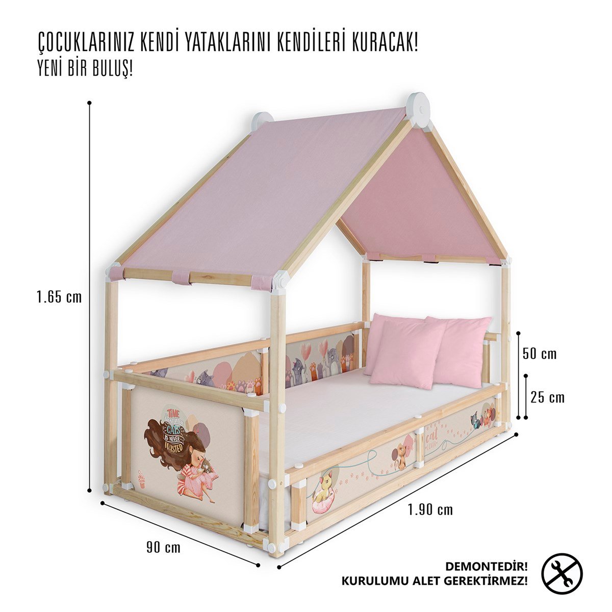 PETTING  PEMBE ÇADIRLI HOMMY MONTESSORI YATAK