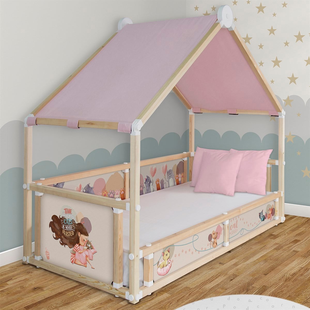 PETTING  PEMBE ÇADIRLI HOMMY MONTESSORI YATAK
