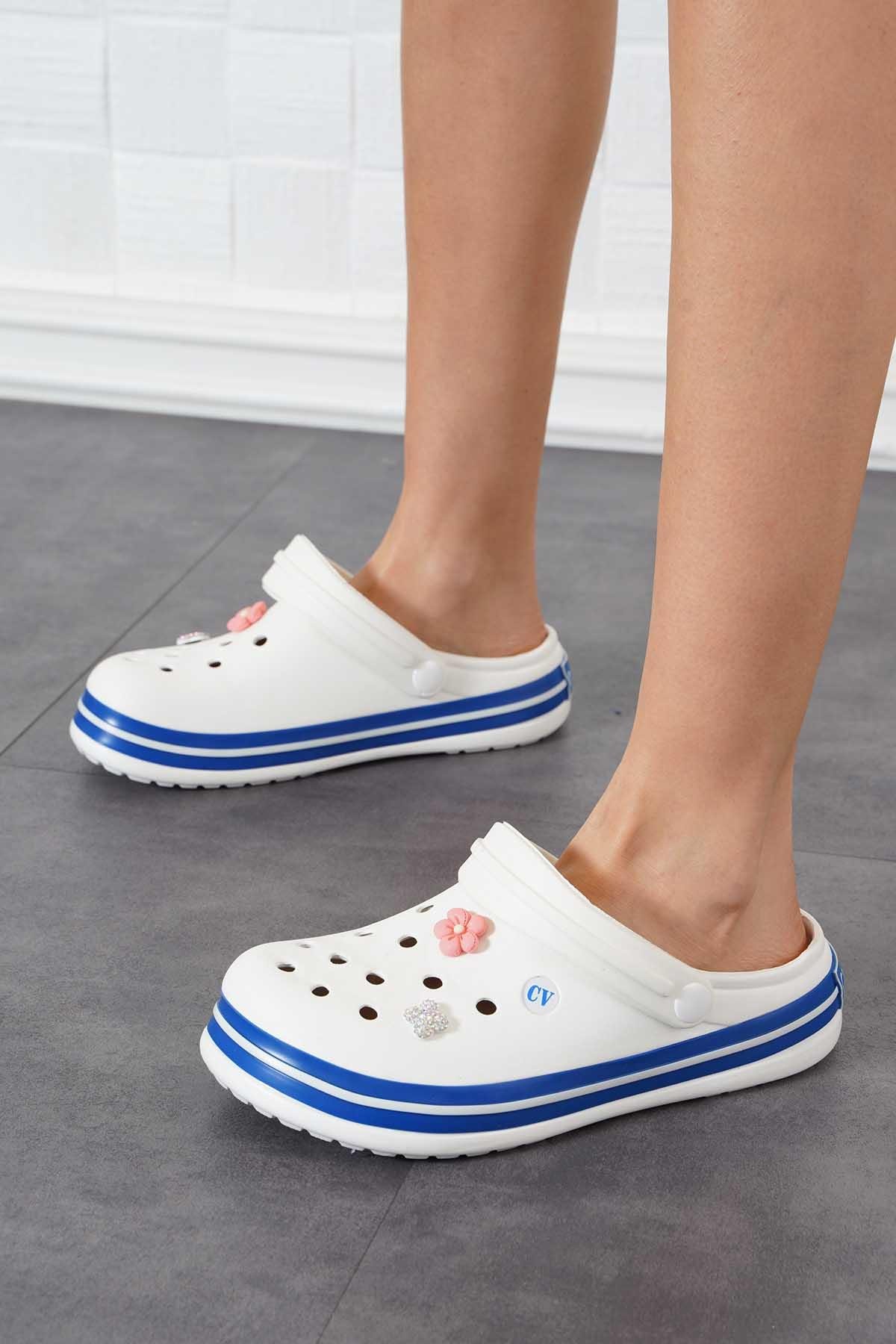Carla Crocs Taşlı Kadın Terlik Beyaz