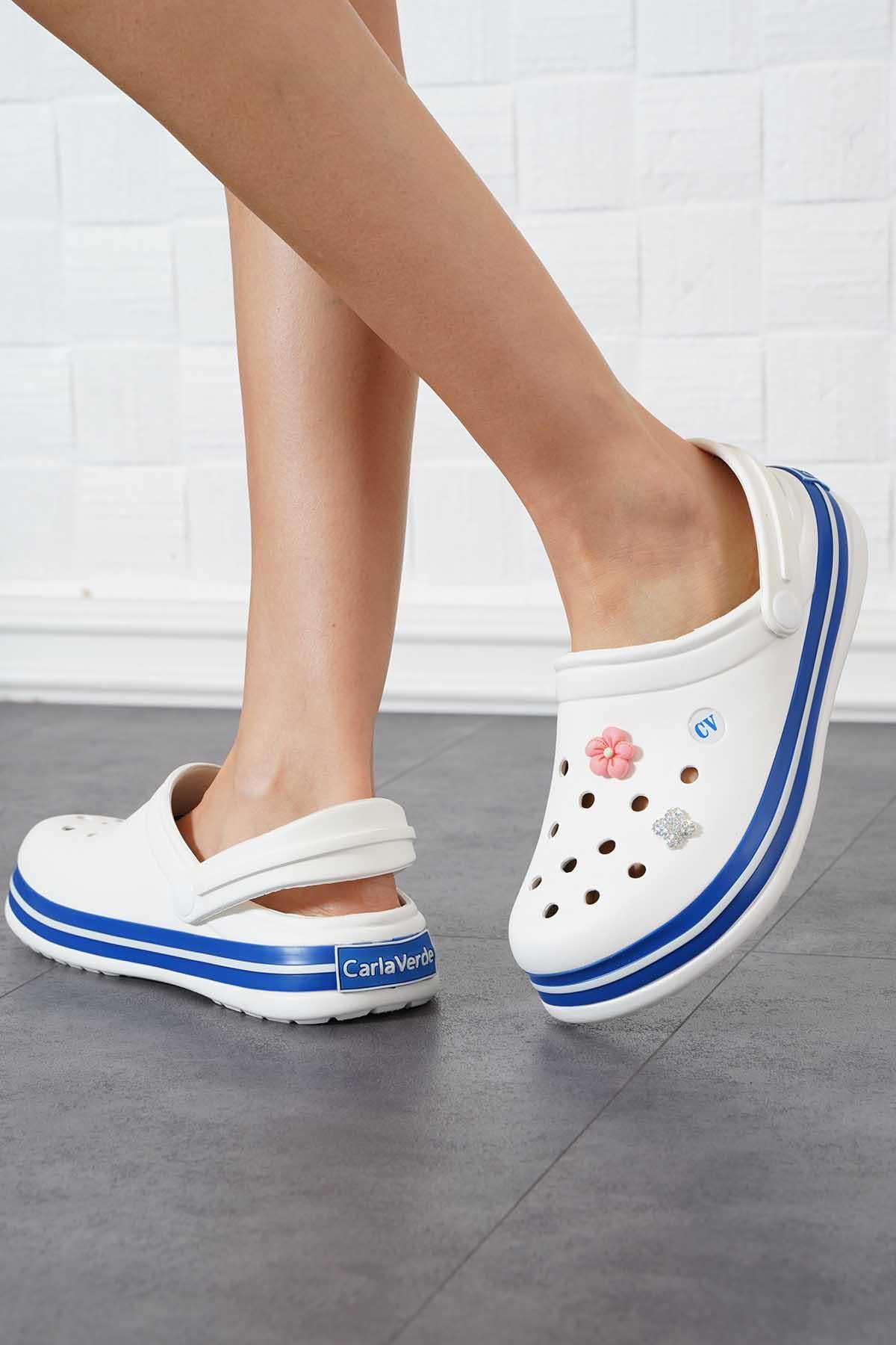 Carla Crocs Taşlı Kadın Terlik Beyaz