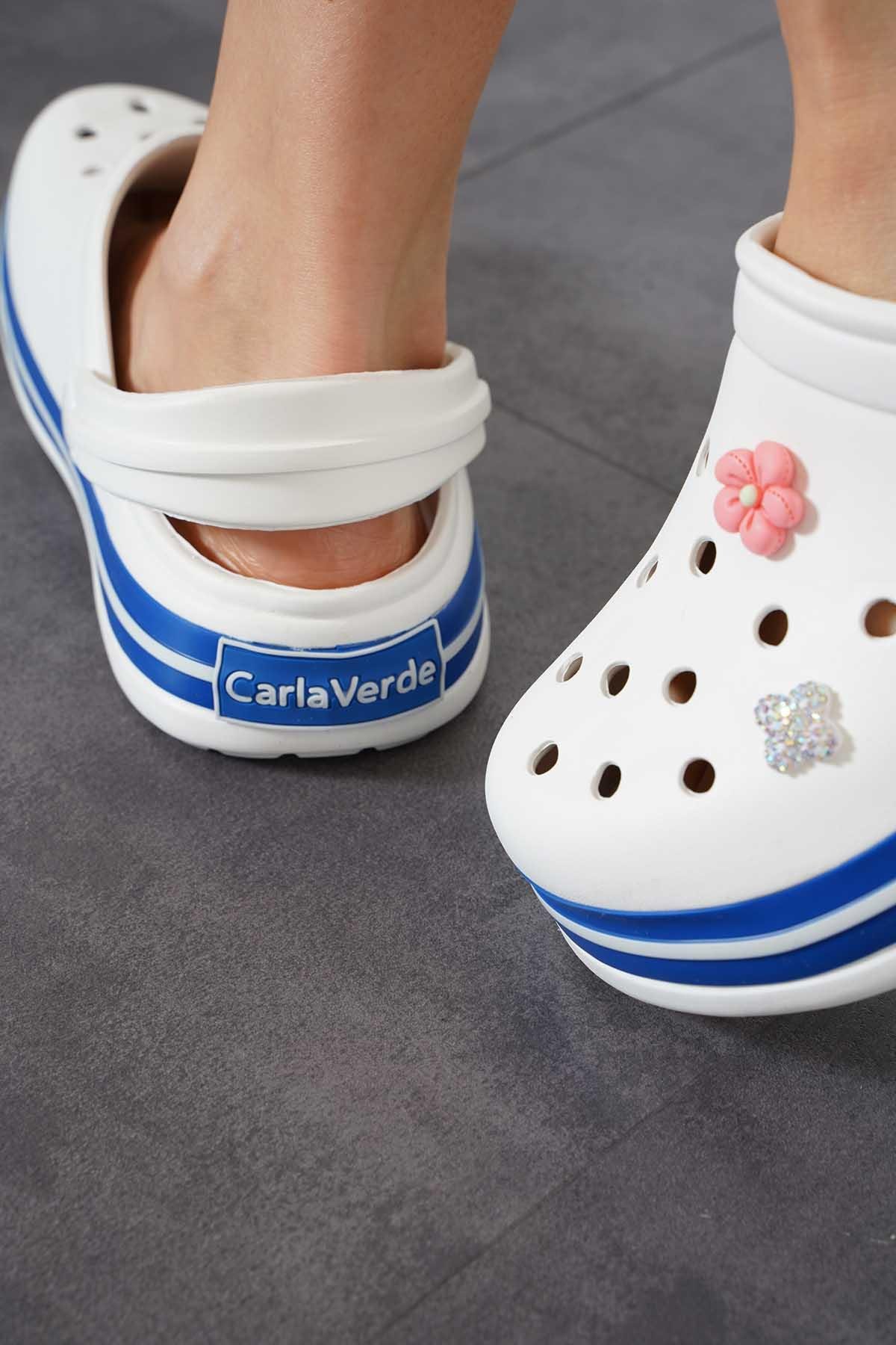 Carla Crocs Taşlı Kadın Terlik Beyaz