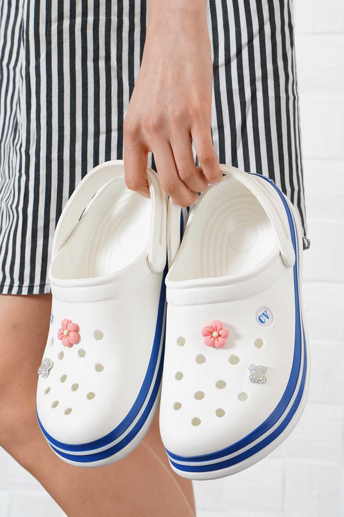 Carla Crocs Taşlı Kadın Terlik Beyaz
