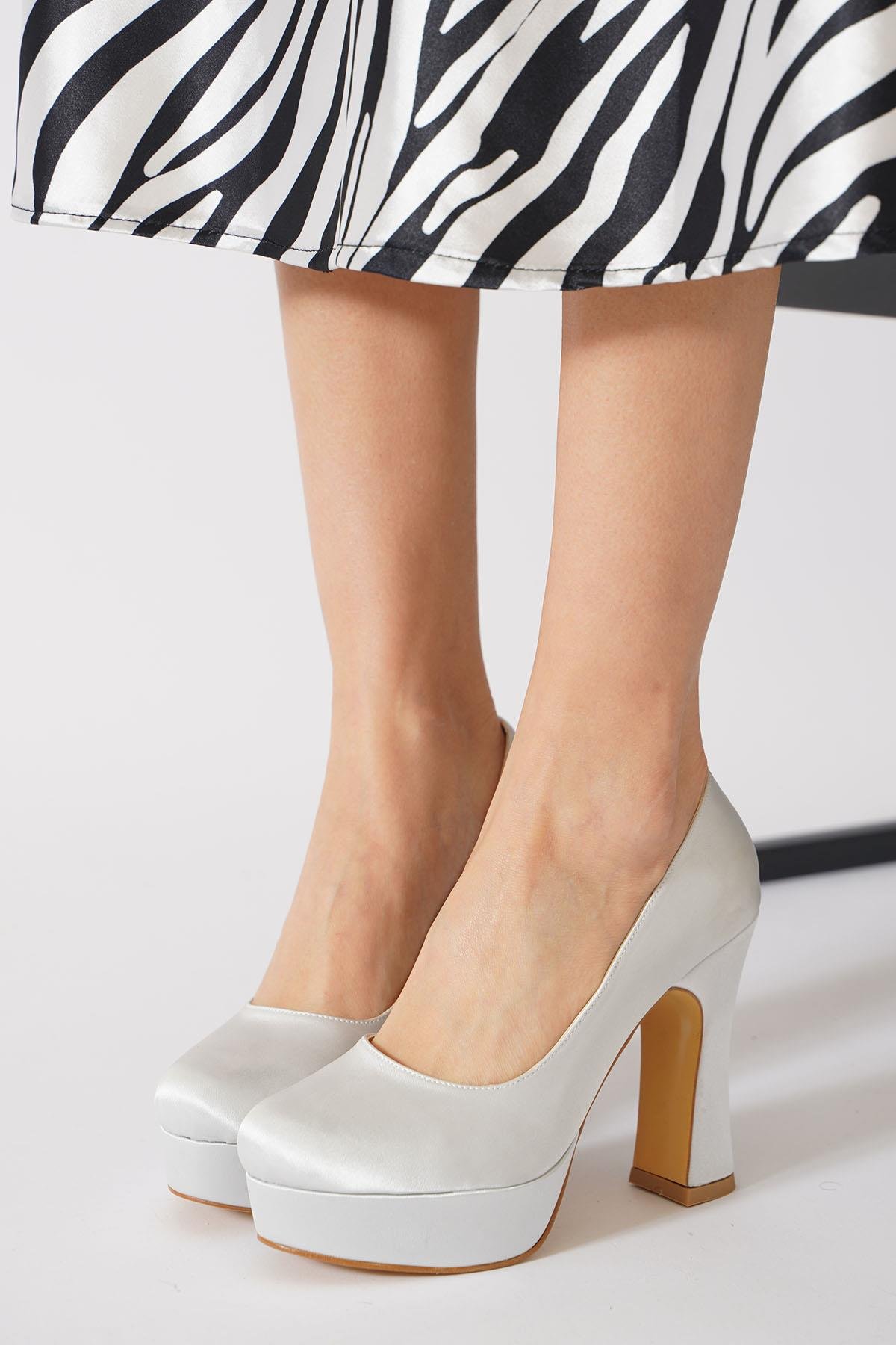 Folist Gova Platform  Abiye Kadın Ayakkabı Gümüş Saten