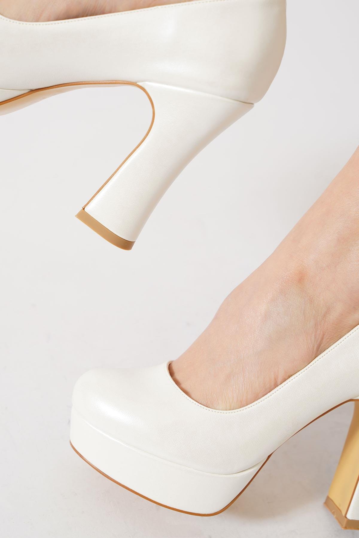 Folist Gova Platform  Abiye Kadın Ayakkabı Sedef Cilt