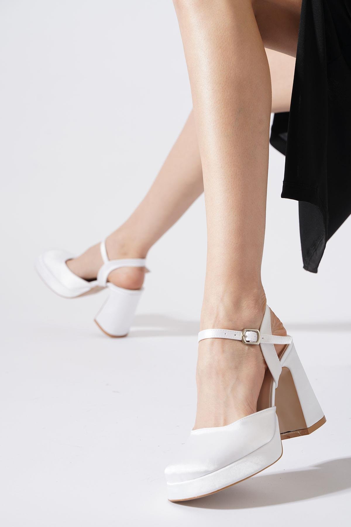 Giswer Düz Yüz  Platform Kadın Abiye Ayakkabı Sedef Saten