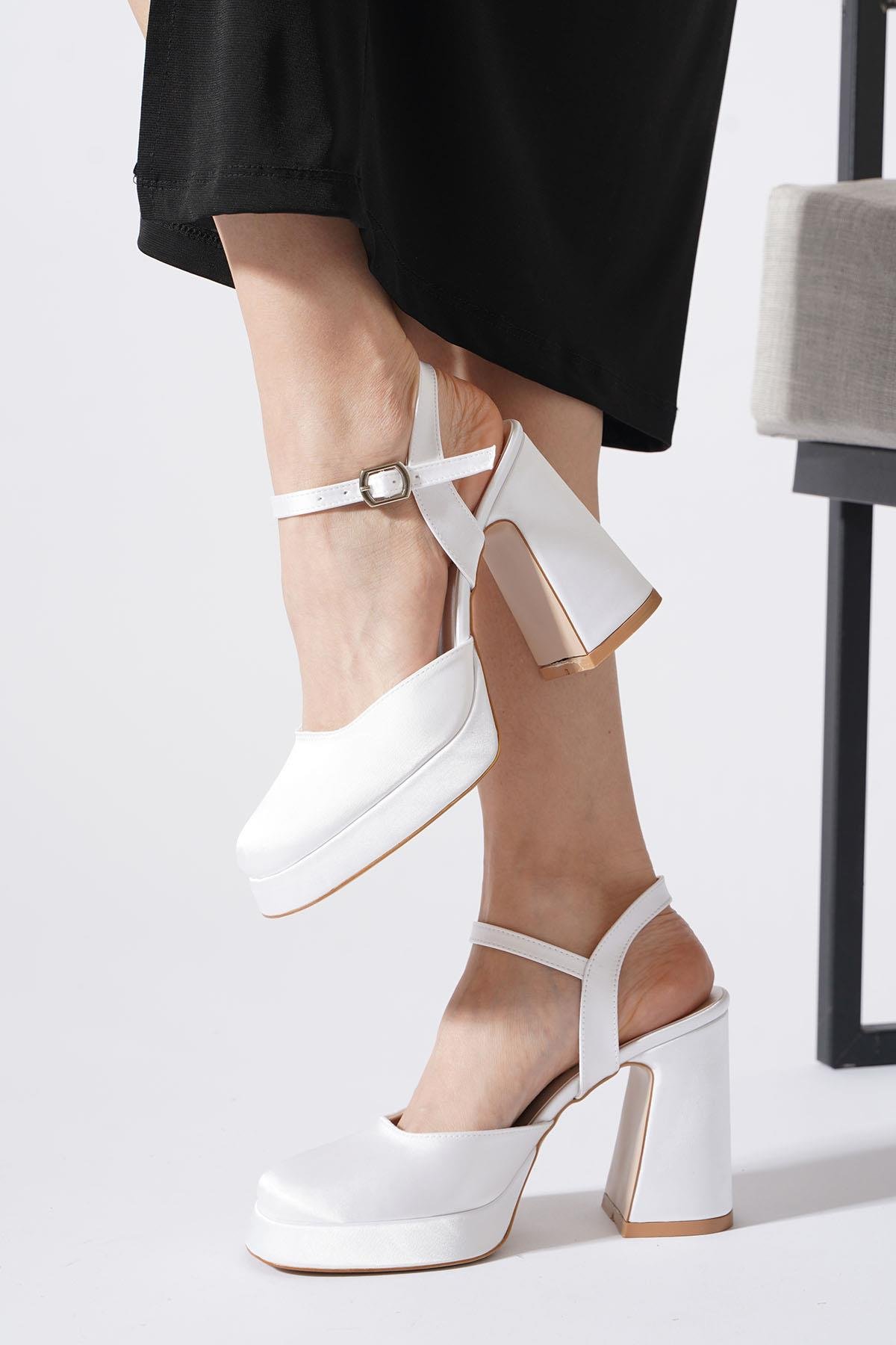 Giswer Düz Yüz  Platform Kadın Abiye Ayakkabı Sedef Saten