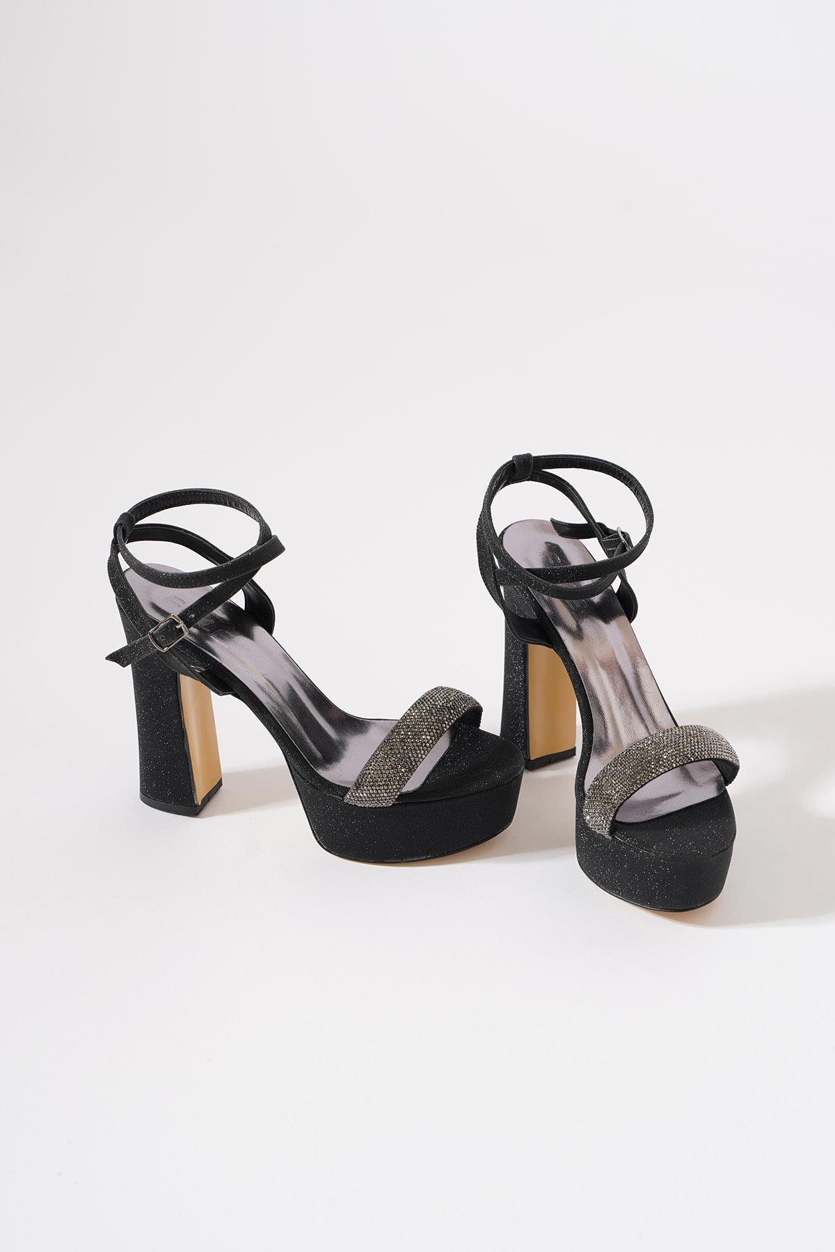 Lomens Tek Bant Plt Taşlı Kadın Abiye  Ayakkabı Siyah Sim