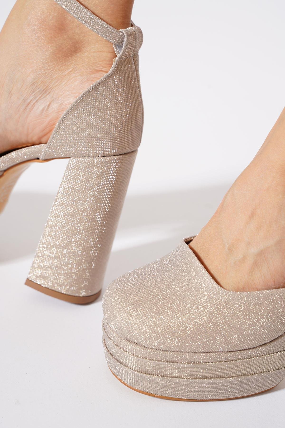Marlowe Küt Burun Platform Topuklu Ayakkabı Altın Sim