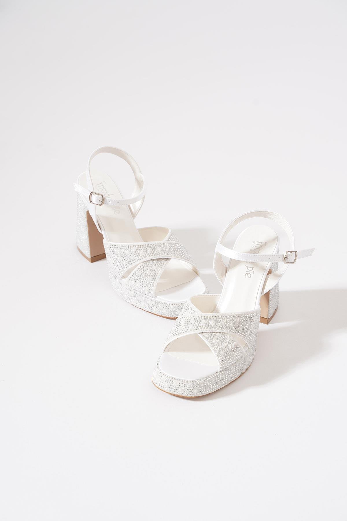 Nelober Çapraz İncil Platform Kadın Abiye Ayakkabı Sedef Cilt