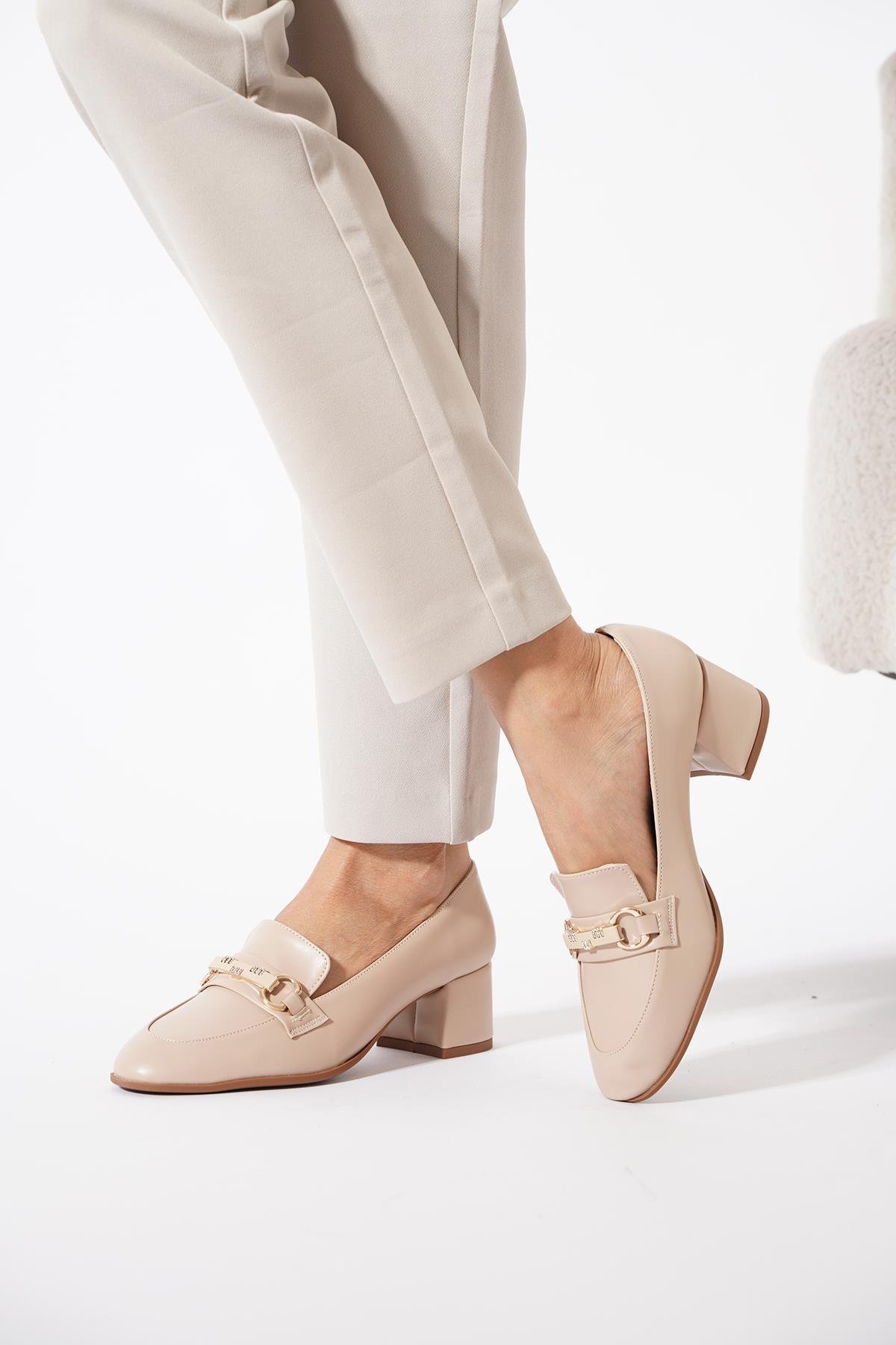 Nora Ön Tokalı Kadın Topuklu Ayakkabı Ten cilt