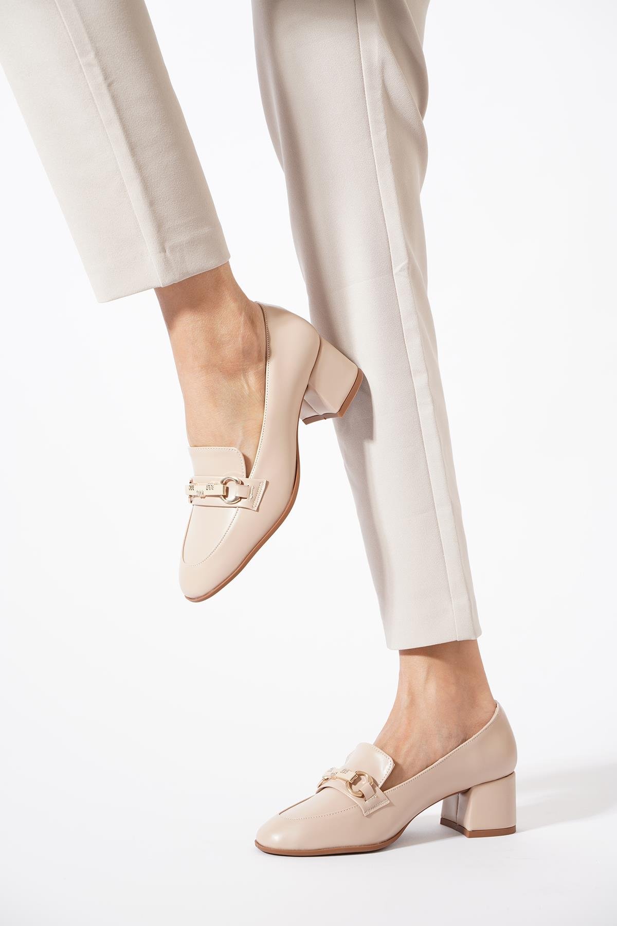 Nora Ön Tokalı Kadın Topuklu Ayakkabı Ten cilt