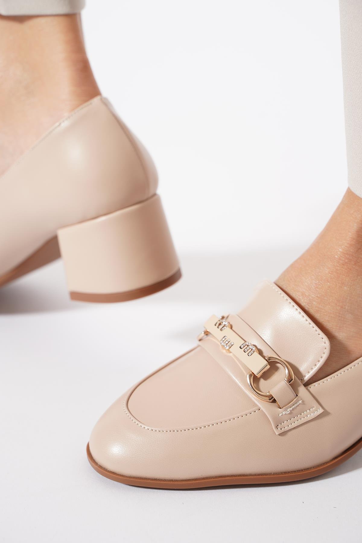 Nora Ön Tokalı Kadın Topuklu Ayakkabı Ten cilt