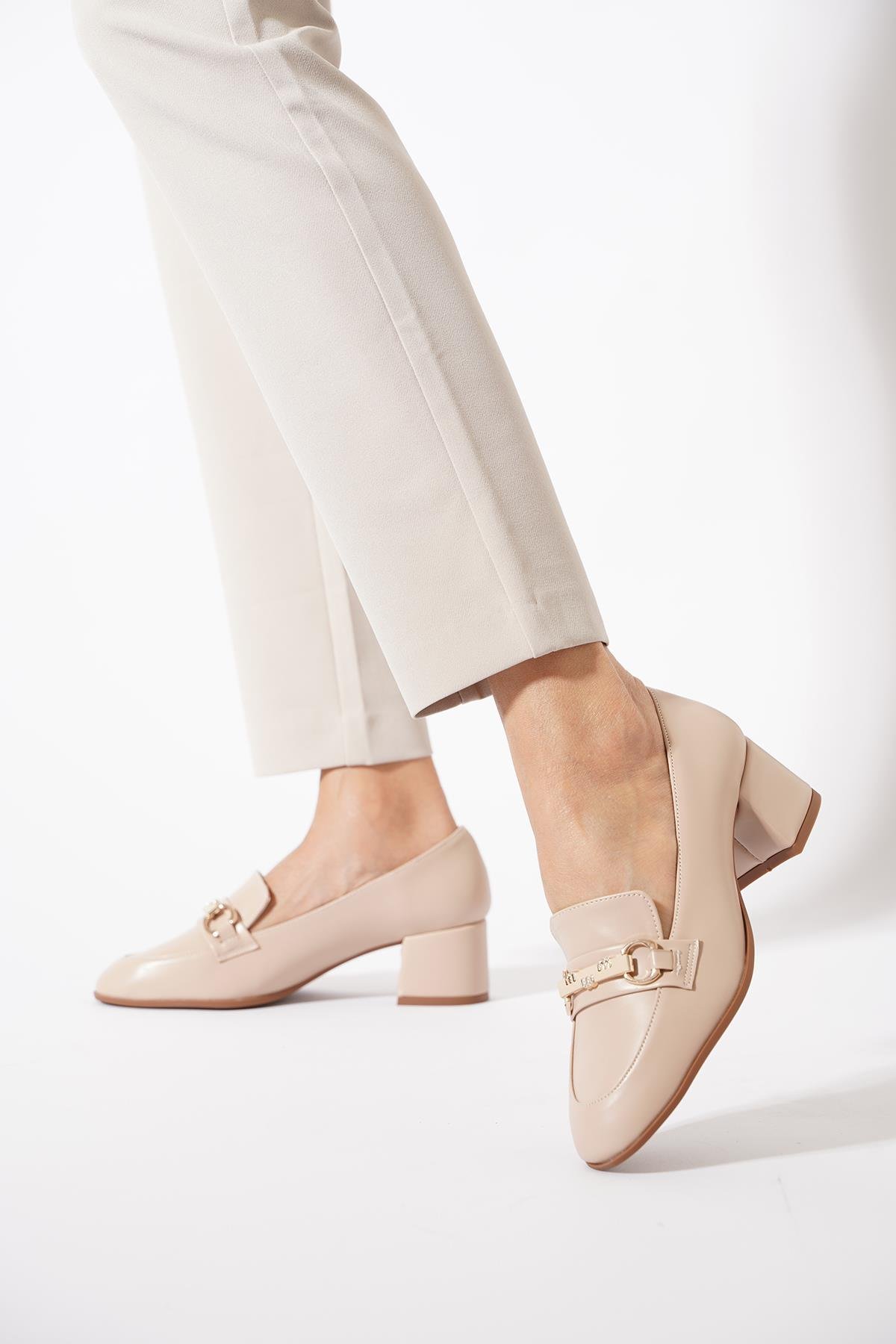 Nora Ön Tokalı Kadın Topuklu Ayakkabı Ten cilt