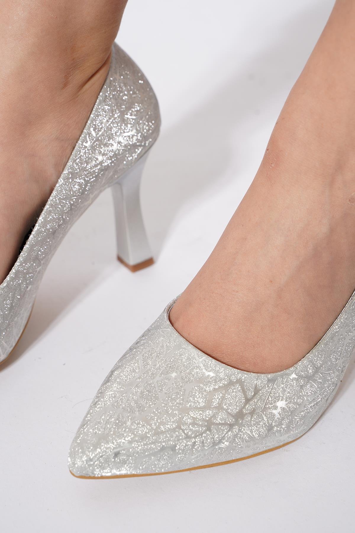 Opefe Düz Gova Kadın Abiye Ayakkabı Gümüş Sim