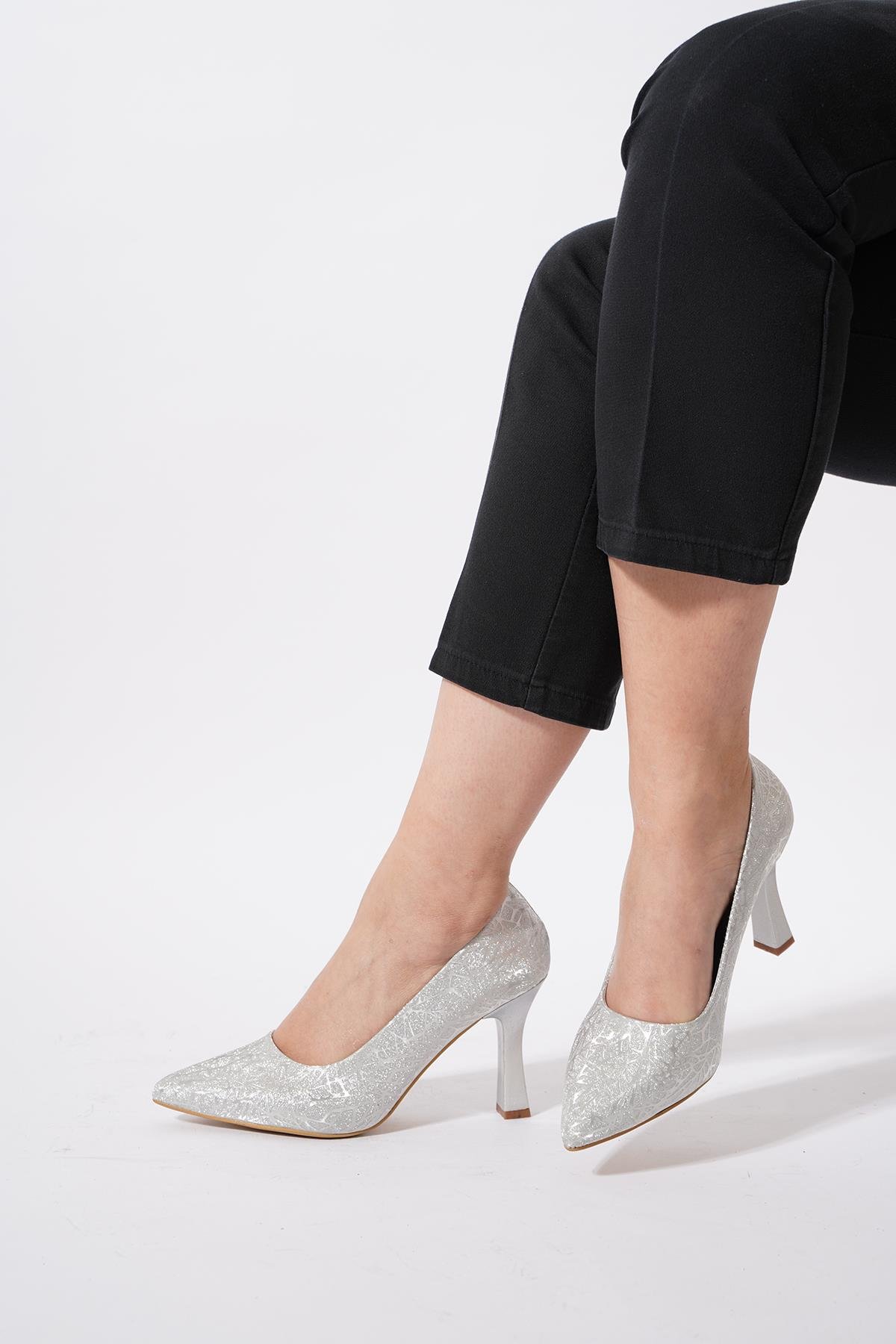 Opefe Düz Gova Kadın Abiye Ayakkabı Gümüş Sim