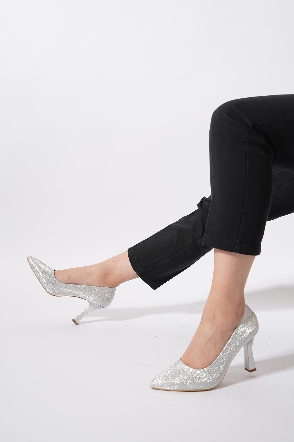 Opefe Düz Gova Kadın Abiye Ayakkabı Gümüş Sim