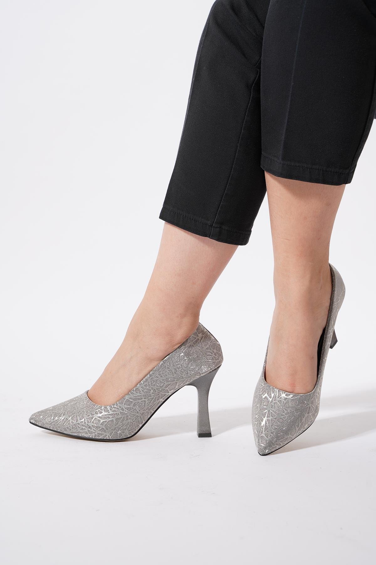 Opefe Düz Gova Kadın Abiye Ayakkabı Platin Sim