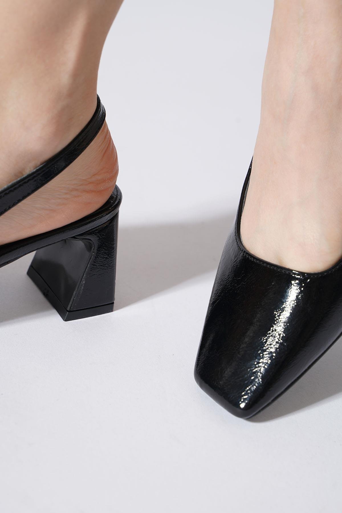 Rakma Kesik Burun  Kadın Topuklu Ayakkabı  Siyah Kırısık