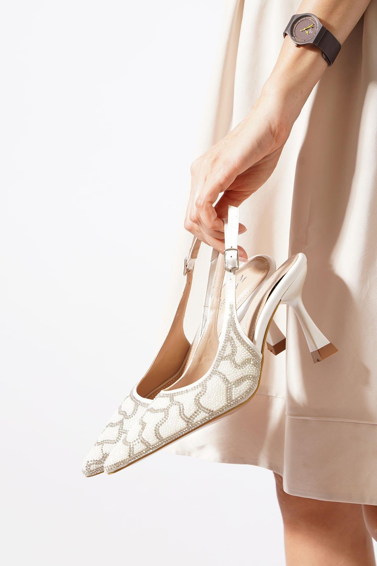 Revane Komple Taşlı Arka Açık Kadın Abiye Ayakkabı Sedef