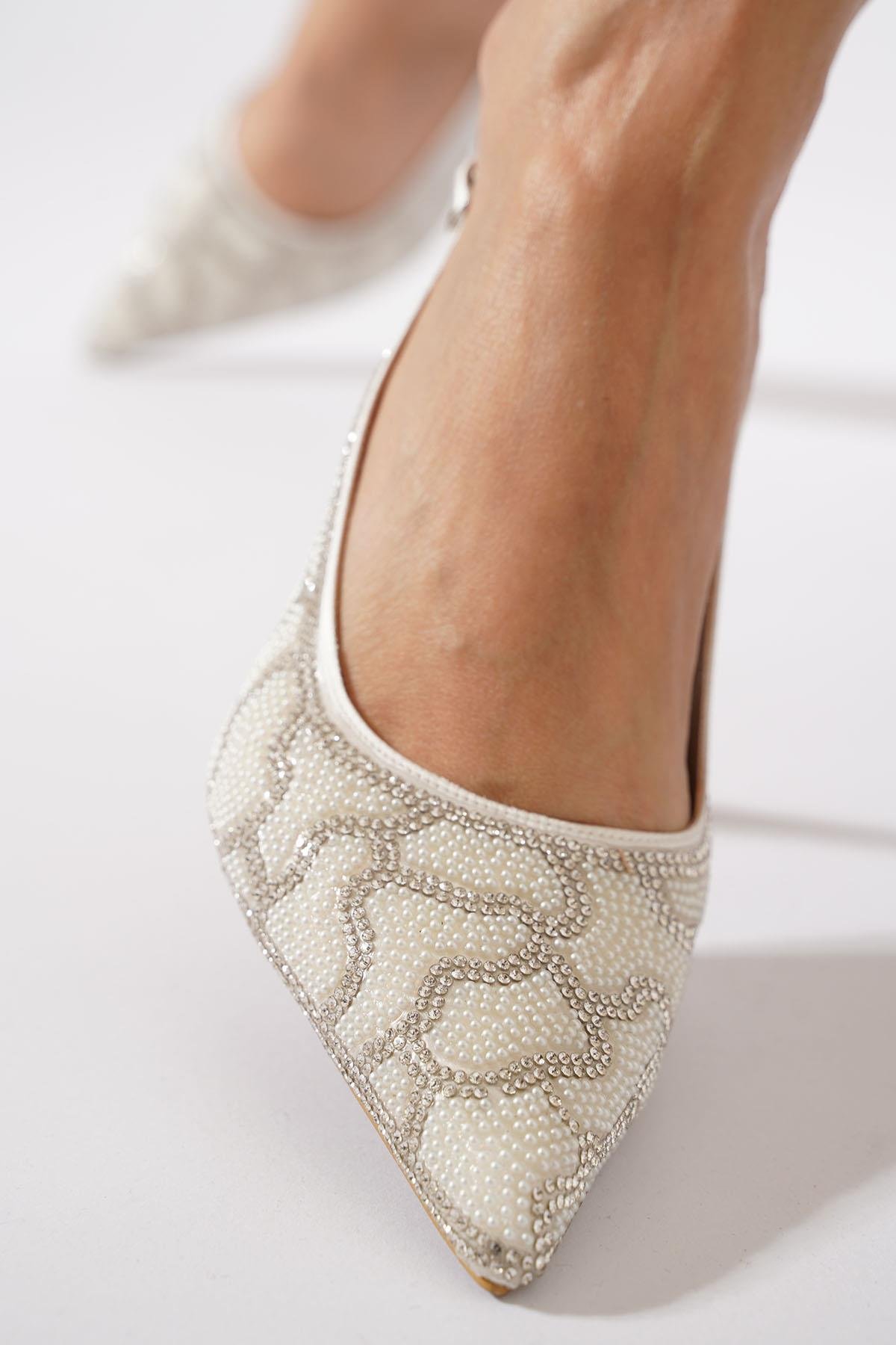 Revane Komple Taşlı Arka Açık Kadın Abiye Ayakkabı Sedef