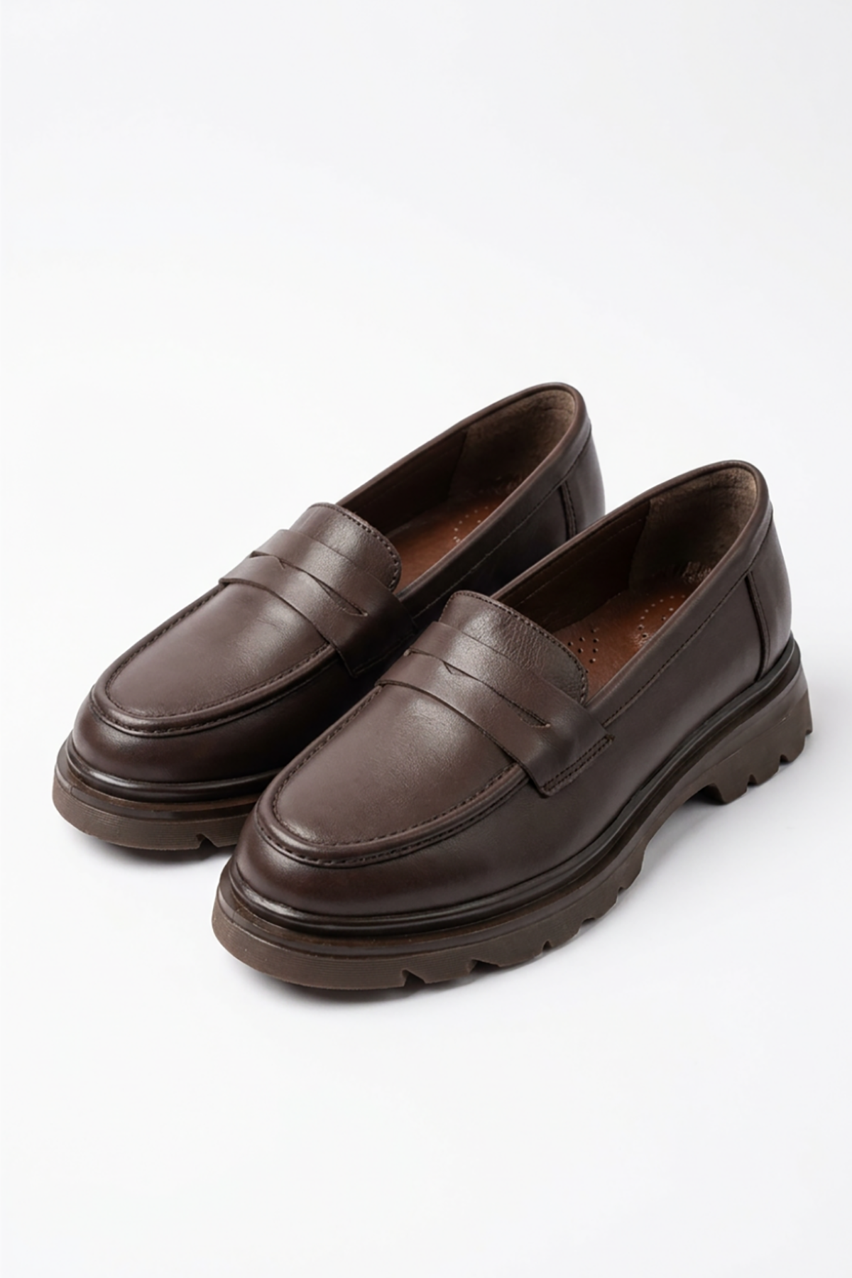 Selar Kuşaklı Hakiki Deri Kadın Loafer Babet Kahve Cilt