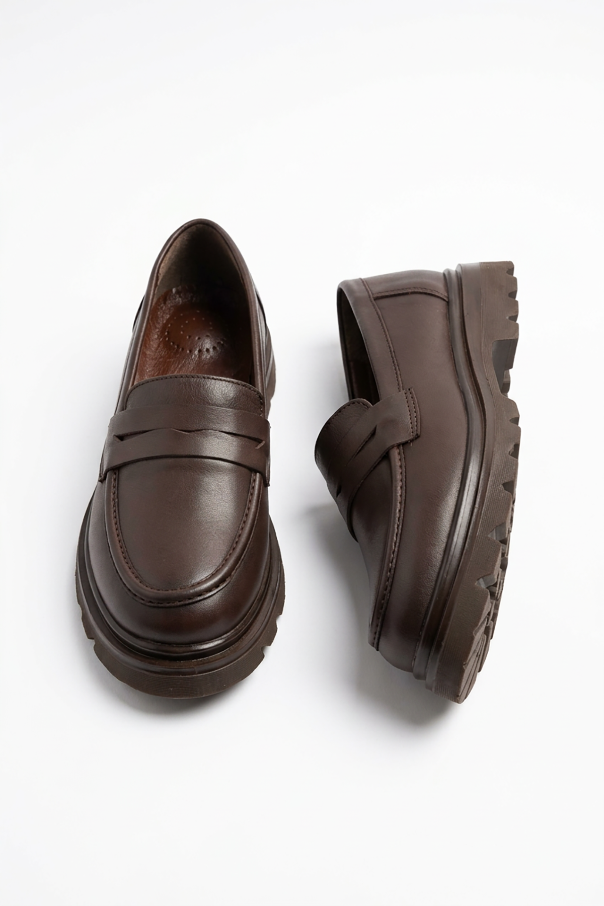 Selar Kuşaklı Hakiki Deri Kadın Loafer Babet Kahve Cilt