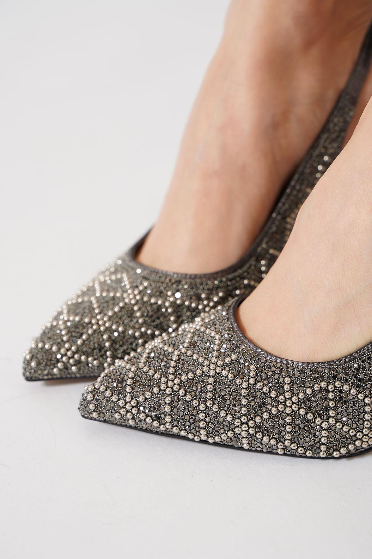 Tipalis İnci Taşlı Kadın Abiye Ayakkabı Platin