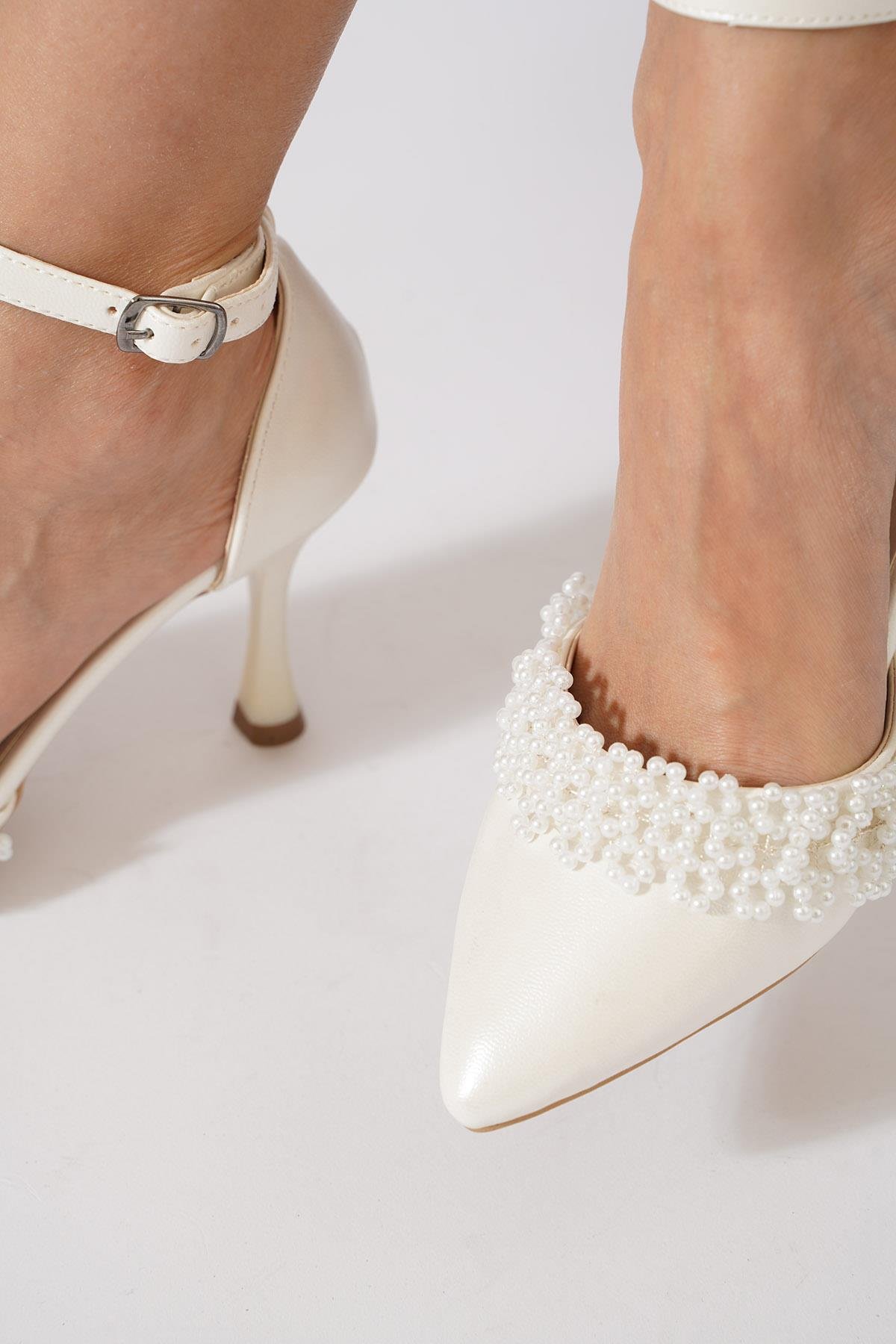 Vanles İncili Bilek Atkı Kadın Abiye Ayakkabı Sedef Cilt