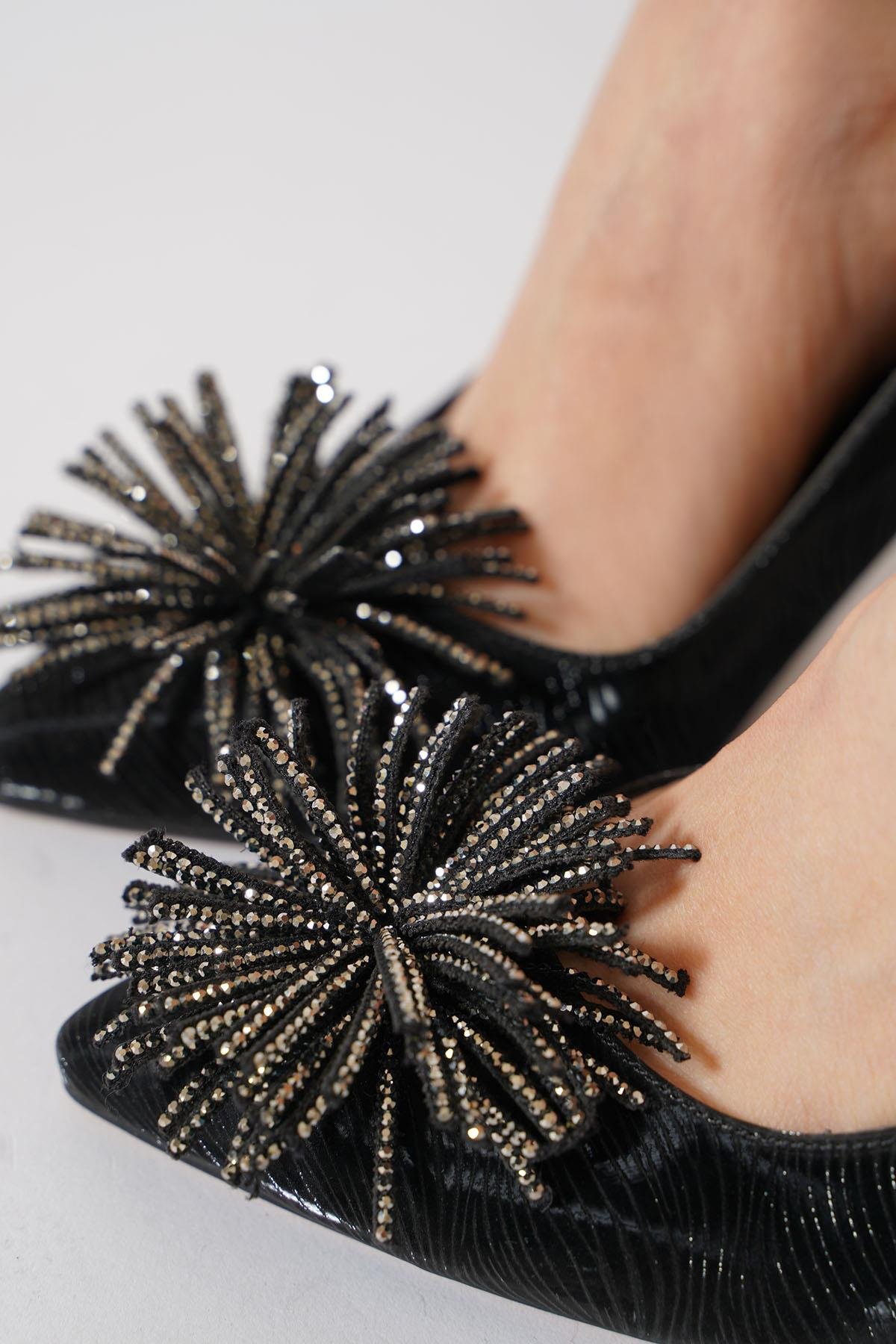 Wesbert Püskül Taşlı  Abiye Kadın Ayakkabı Siyah Sim