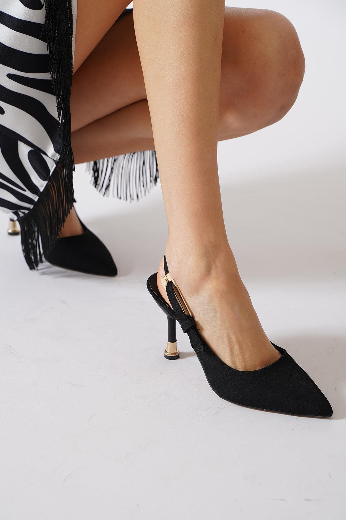 Yerve Arka Açık Yan Tokalı Kadın Topuklu Ayakkabı Siyah Zara