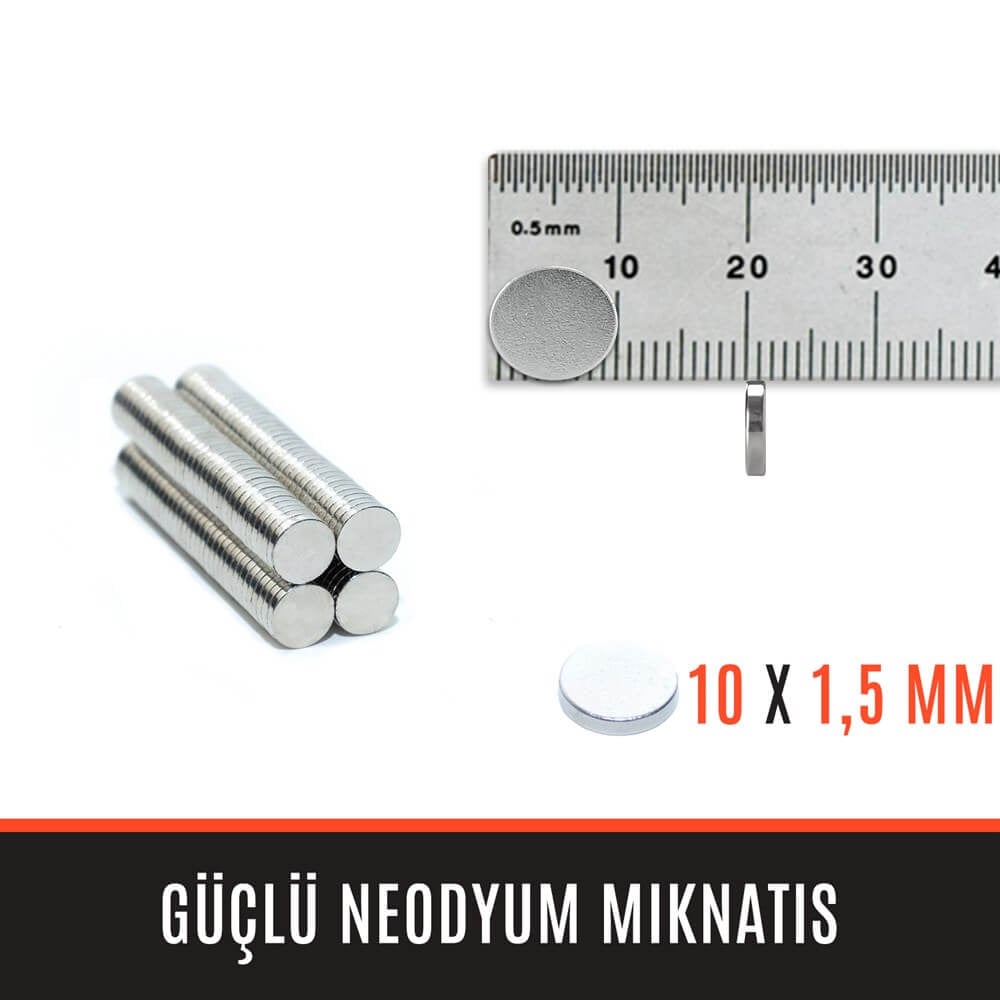 10mm X 1,5mm -Yuvarlak Güçlü Neodyum Mıknatıs