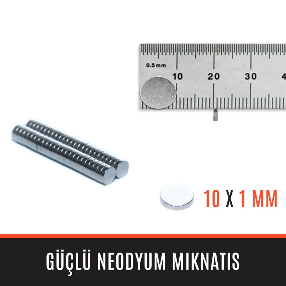 10mm X 1mm - Yuvarlak Güçlü Neodyum Mıknatıs