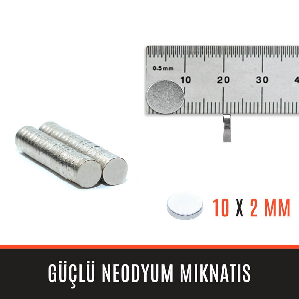 10mm X 2mm - Yuvarlak Güçlü Neodyum Mıknatıs