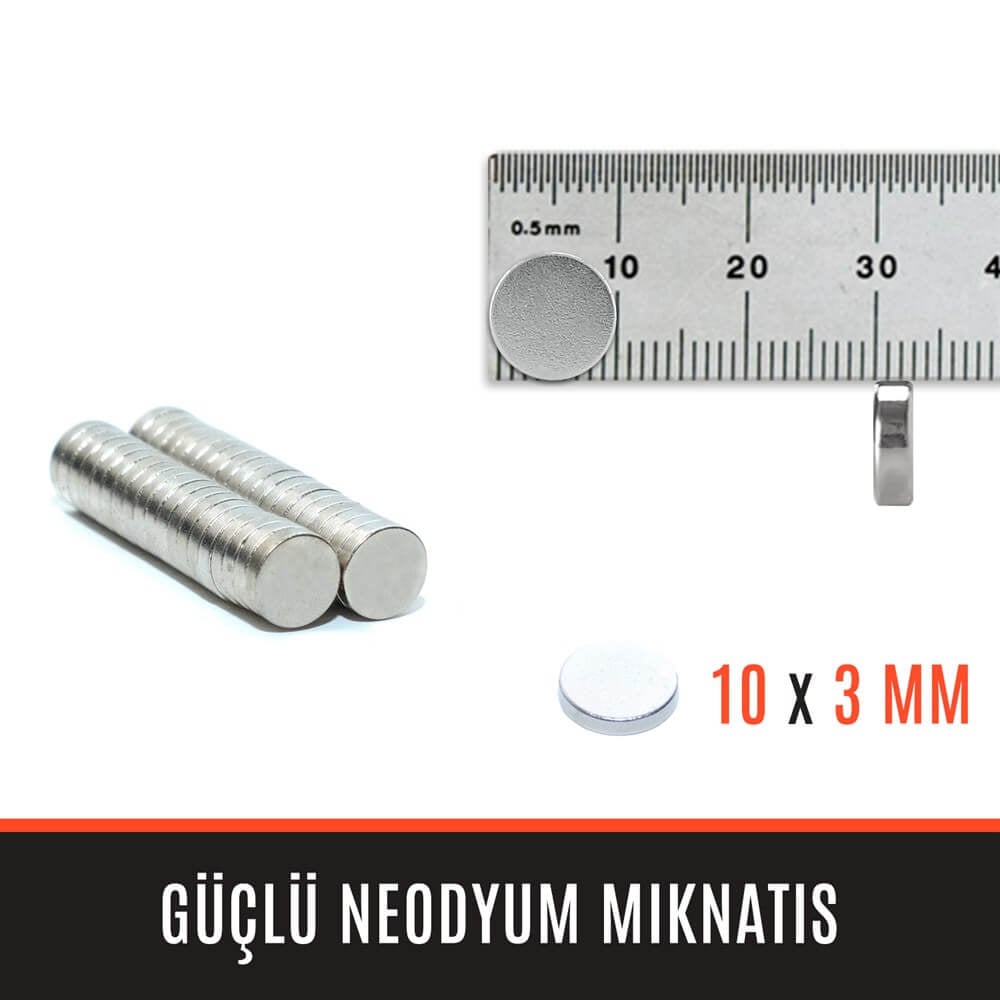 10mm X 3mm - Yuvarlak Güçlü Neodyum Mıknatıs