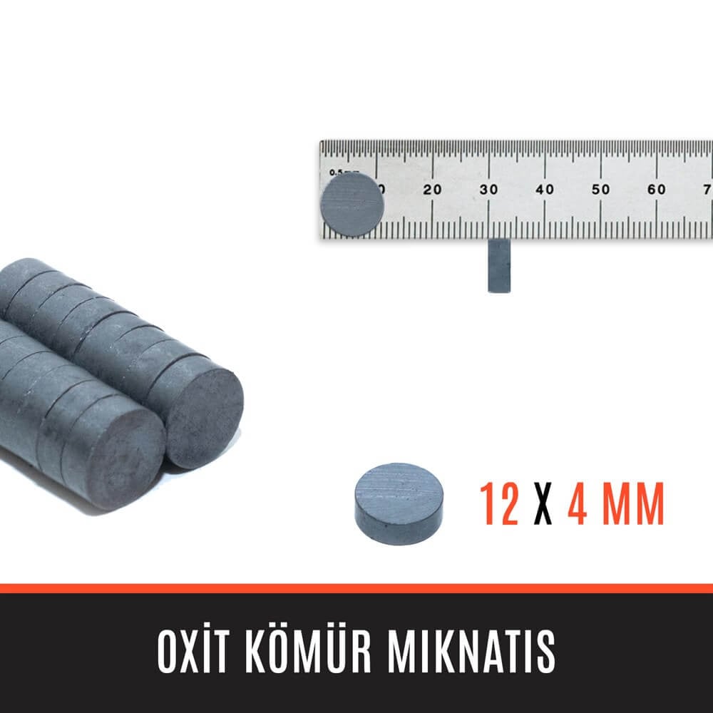 12mm Çap x 4mm Kalınlık - Ferrite Kömür Mıknatıs