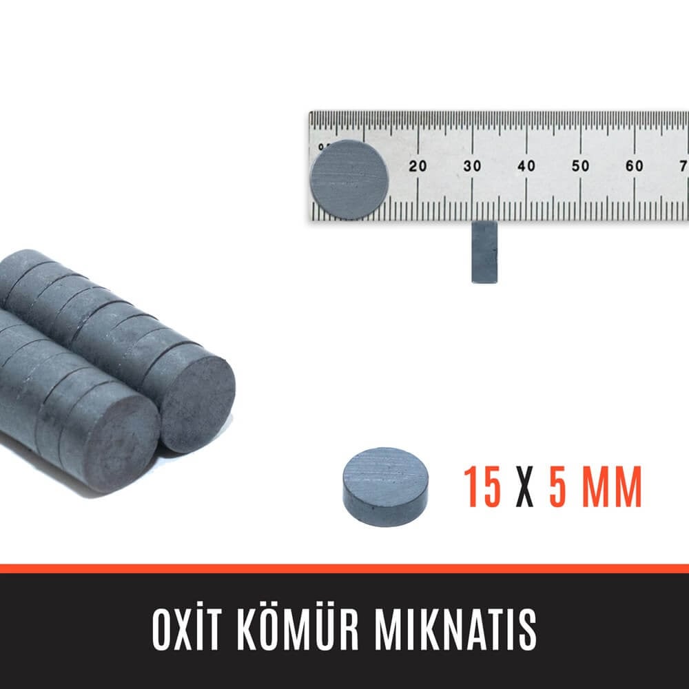 15mm Çap x 5mm Kalınlık - Ferrite Kömür Mıknatıs
