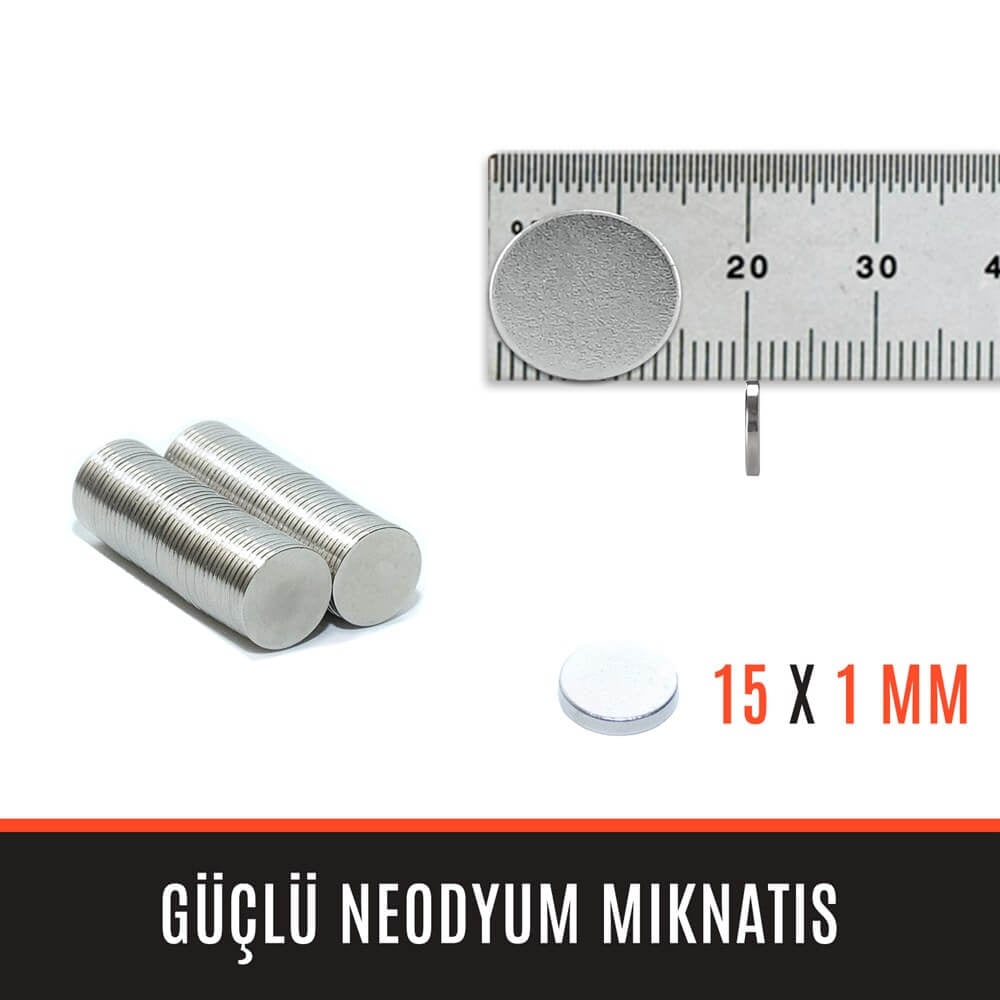 15mm X 1mm - Yuvarlak Güçlü Neodyum Mıknatıs