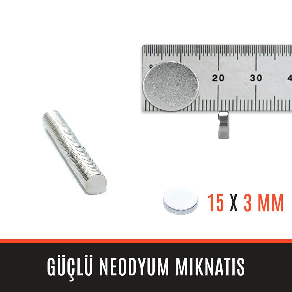 15mm X 3mm - Yuvarlak Güçlü Neodyum Mıknatıs